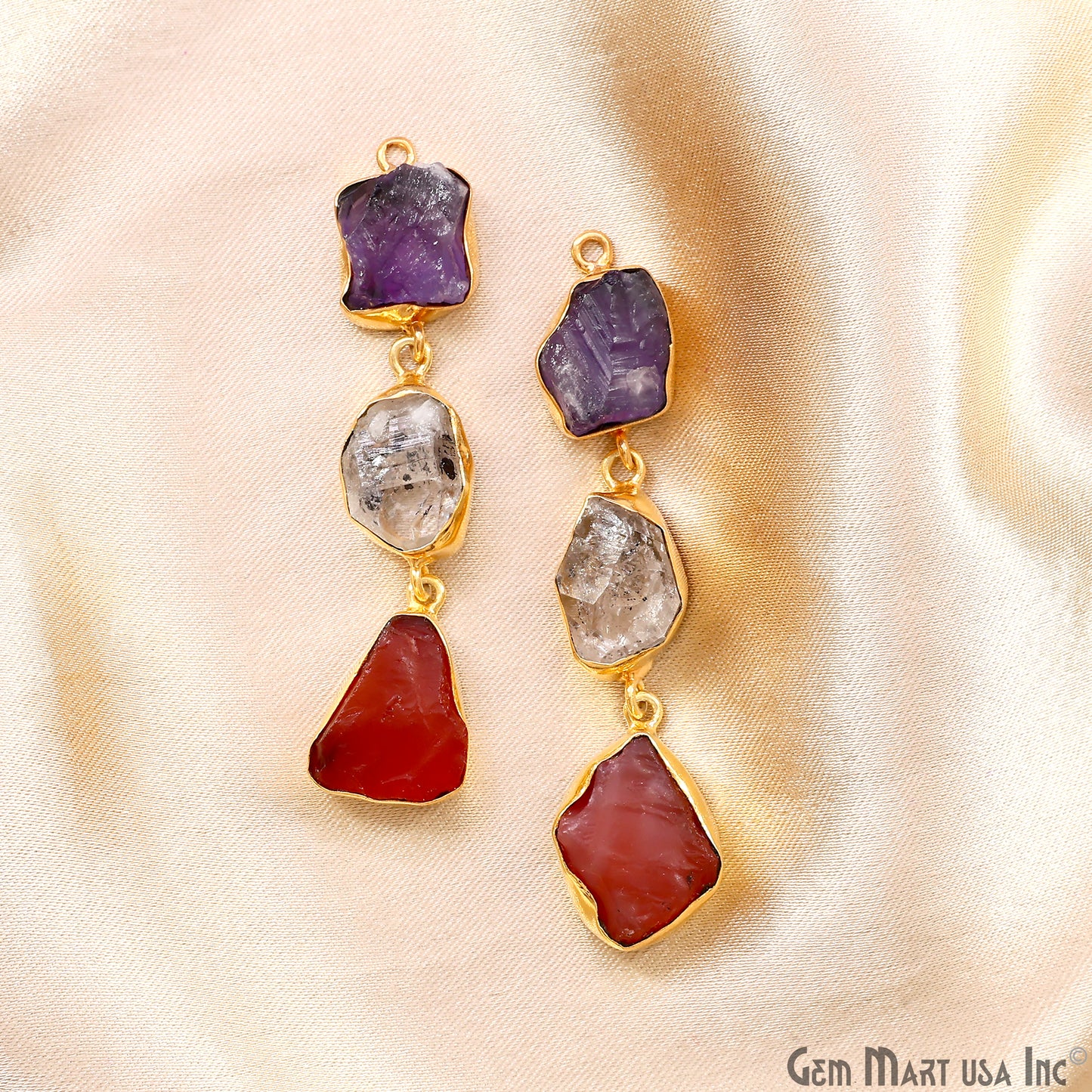 Rough Gemstone Bezel Setting 57x11mm Gold Plated Long Dangle Earring Pair Connectors