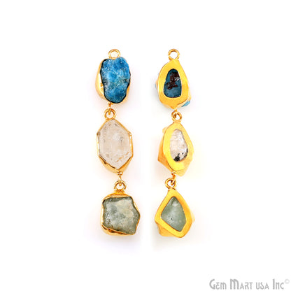 Rough Gemstone Bezel Setting 54x8mm Gold Plated Long Dangle Earring Pair Connectors