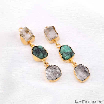 Rough Gemstone Bezel Setting 50x8mm Gold Plated Long Dangle Earring Pair Connectors