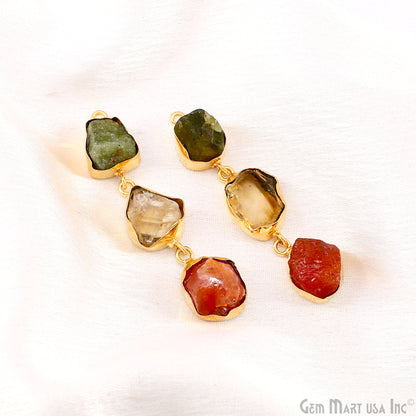 Rough Gemstone Bezel Setting 52x10mm Gold Plated Long Dangle Earring Pair Connectors
