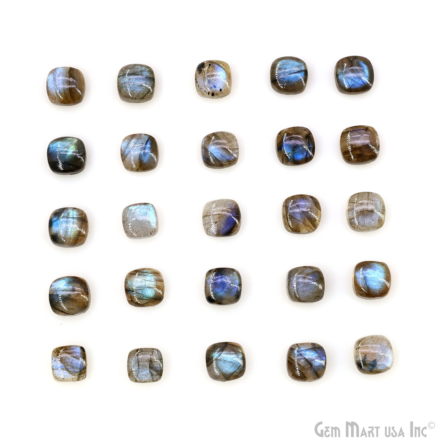 Labradorite Wholesale Gemstones, 100% Natural Semi-Precious Gems, Blue Flash Cabochon Loose Gems, 8mm, Cushion, 4PC Lot