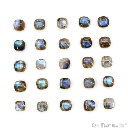 Labradorite Wholesale Gemstones, 100% Natural Semi-Precious Gems, Blue Flash Cabochon Loose Gems, 8mm, Cushion, 4PC Lot