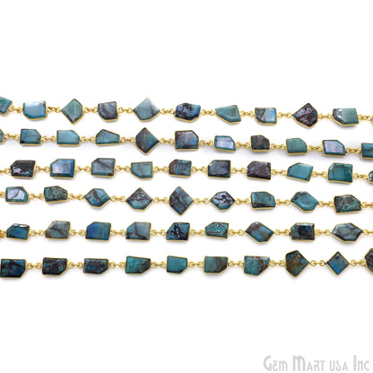 Chrysocolla 10mm Faceted Free Form Gold Plated Bezel Connector Link Chain