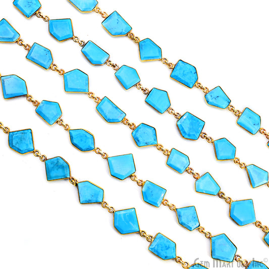 Turquoise 10-15mm Faceted Free Form Gold Plated Bezel Connector Link Chain
