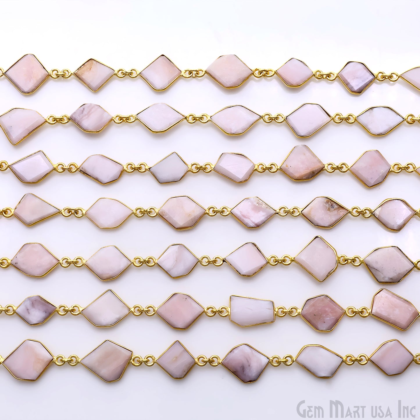 Pink Opal 10mm Faceted Free Form Gold Plated Bezel Connector Link Chain