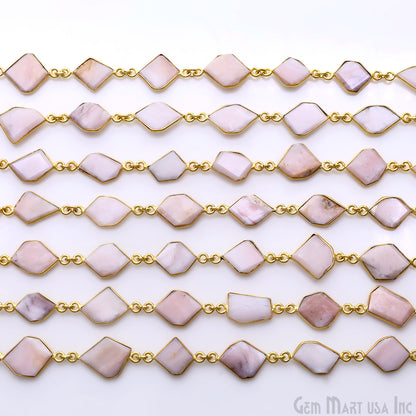 Pink Opal 10mm Faceted Free Form Gold Plated Bezel Connector Link Chain