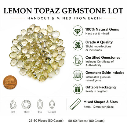 Lemon Topaz Wholesale Gemstones, 100% Natural Semi-Precious Gems, Yellow Faceted Loose Gems, 4-8mm, Mixed, 50 Carats