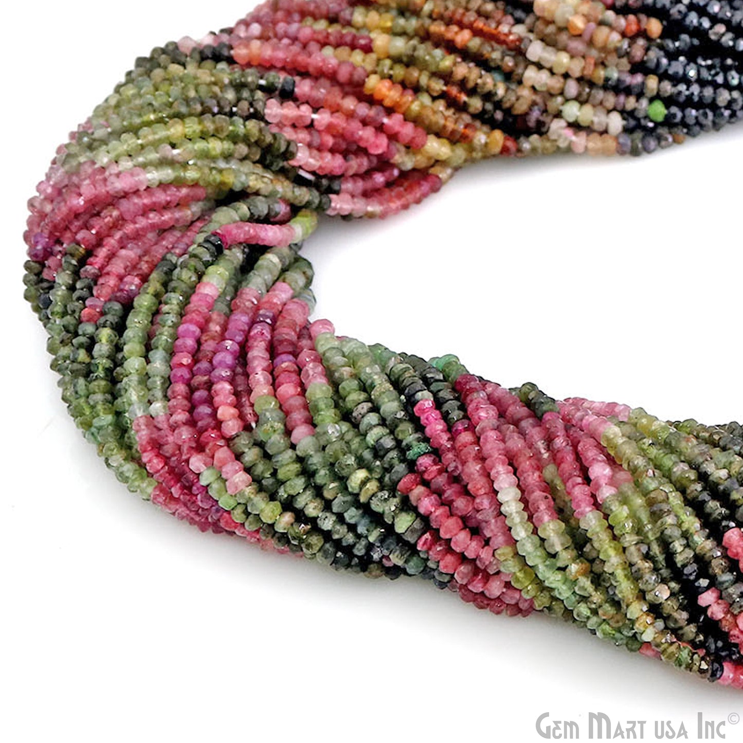 Multi Tourmaline Rondelle Beads, 13 Inch Gemstone Strands, Drilled Strung Nugget Beads, Faceted Round, 2.5-3mm