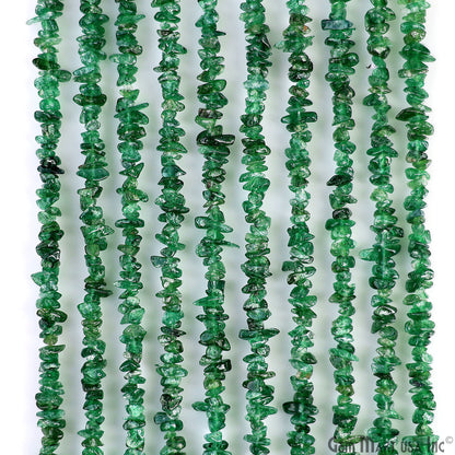 Green Aventurine Chip Beads, 34 Inch, Natural Chip Strands, Drilled Strung Nugget Beads, 3-7mm, Polished, GemmartUSA (CHAV-70001)