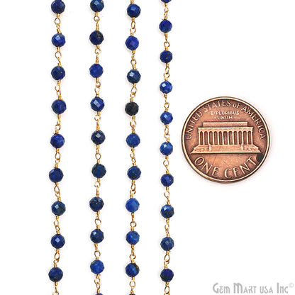 Lapis Faceted 4mm Gold Plated Beaded Wire Wrapped Rosary Chain