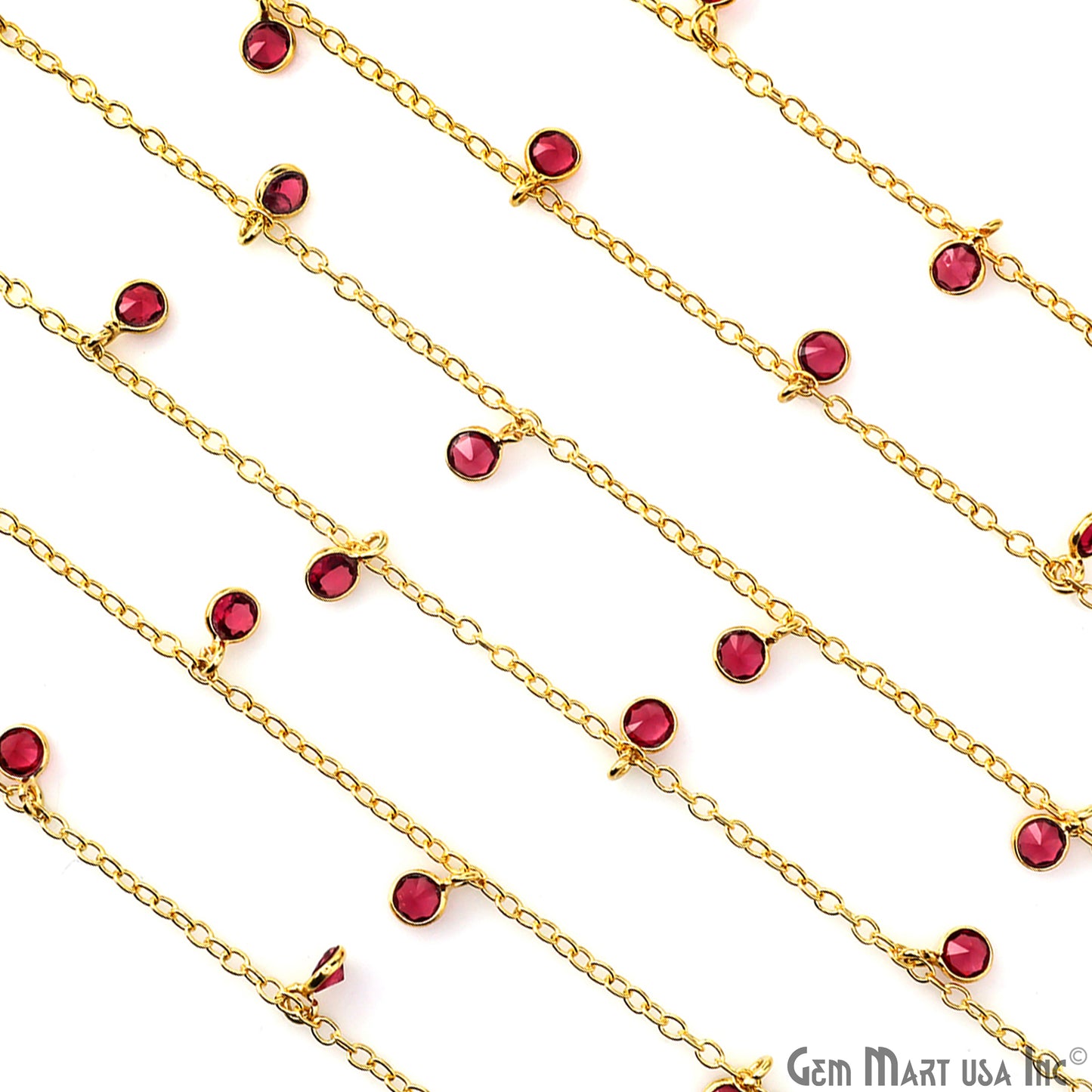 Pink Tourmaline Zircon Round 4mm Gold Plated Dangle Rosary Chain