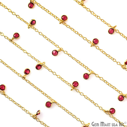 Pink Tourmaline Zircon Round 4mm Gold Plated Dangle Rosary Chain
