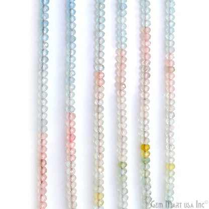 Multi Aquamarine Rondelle Beads, 13 Inch Gemstone Strands, Drilled Strung Nugget Beads, Faceted Round, 3mm