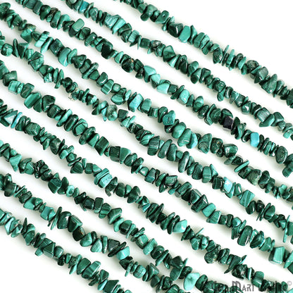 Malachite Chip Beads, 34 Inch, Natural Chip Strands, Drilled Strung Nugget Beads, 3-7mm, Polished, GemmartUSA (CHMC-70001)