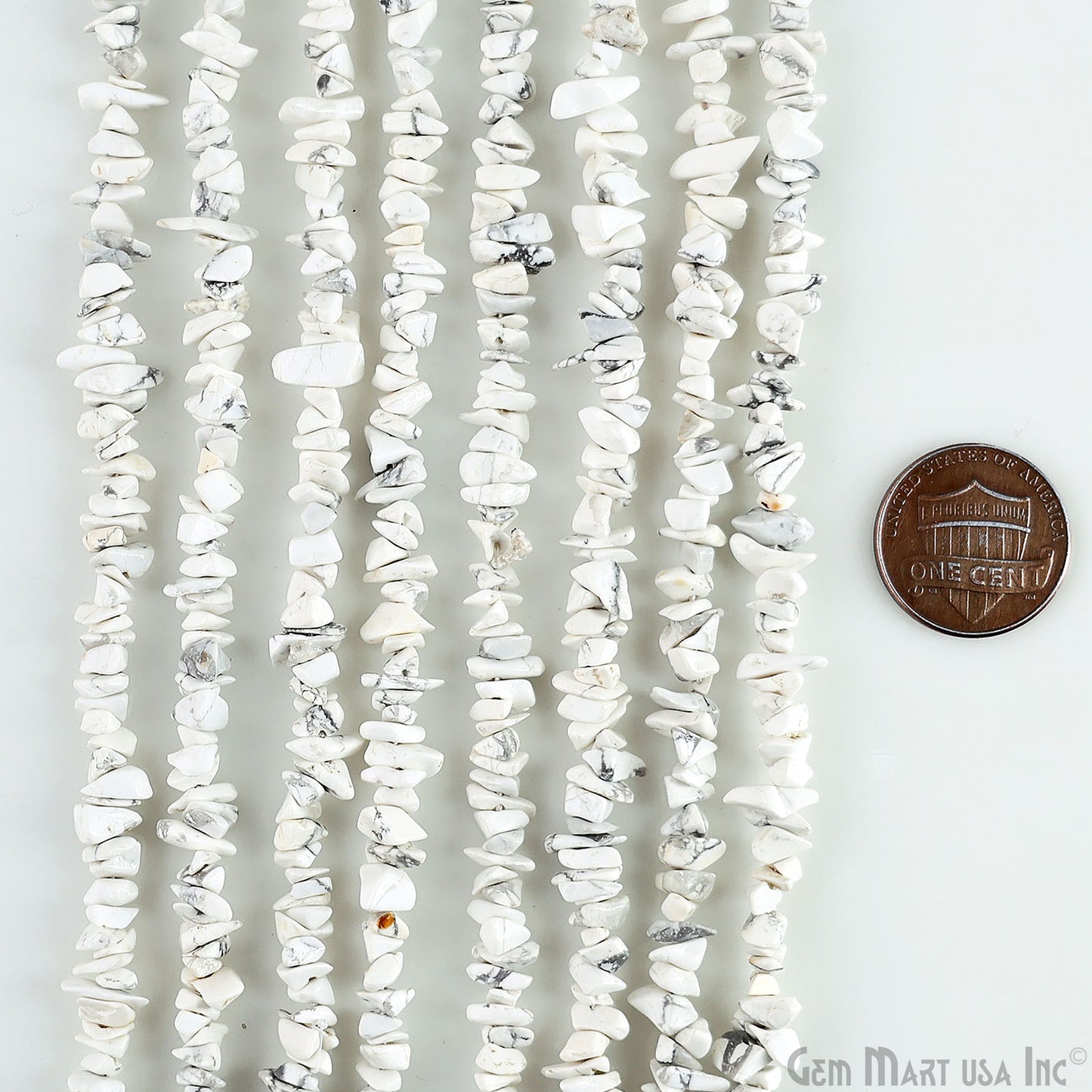 Howlite Chip Beads, 34 Inch, Natural Chip Strands, Drilled Strung Nugget Beads, 3-7mm, Polished, GemMartUSA (CHHW-70001)