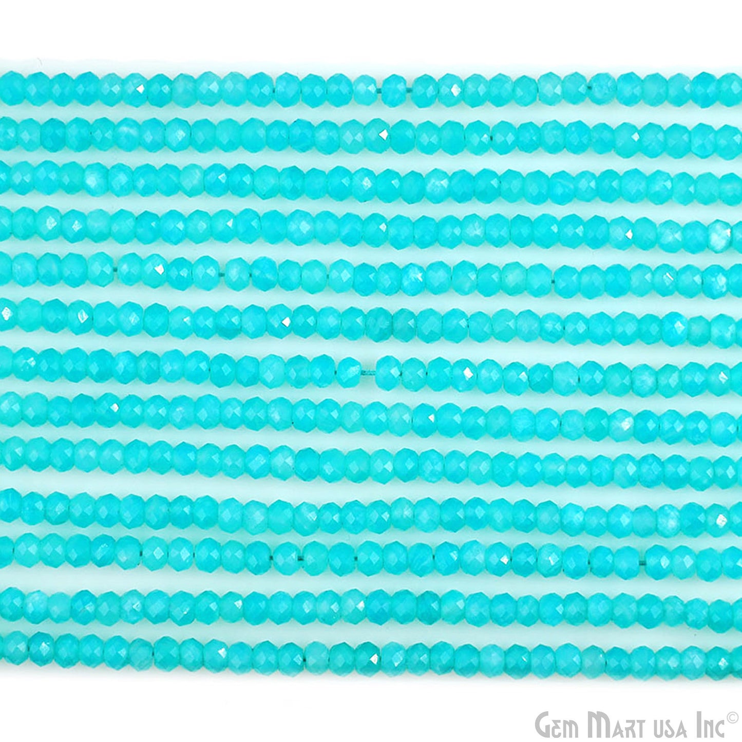 Aqua Chalcedony Rondelle Beads, 12.5 Inch Gemstone Strands, Drilled Strung Nugget Beads, Faceted Round, 3-4mm