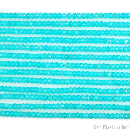 Aqua Chalcedony Rondelle Beads, 12.5 Inch Gemstone Strands, Drilled Strung Nugget Beads, Faceted Round, 3-4mm