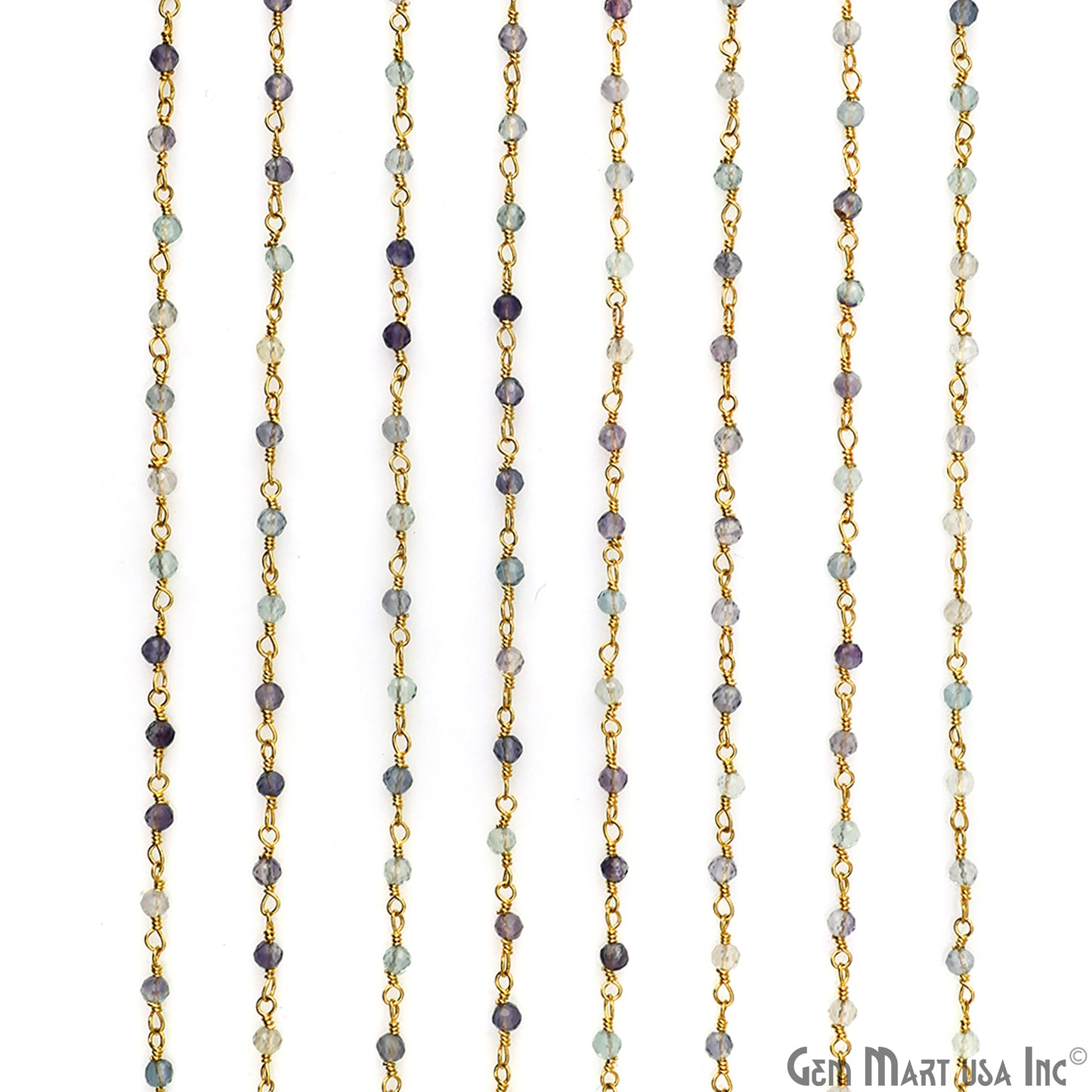 Fluorite Gold Plated Wire Wrapped Gemstone Beads Rosary Chain