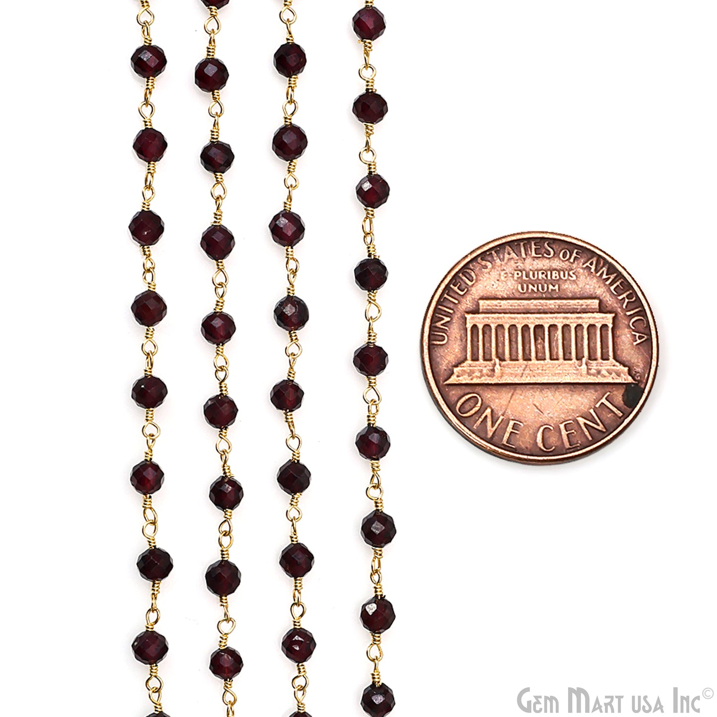 Garnet 4mm Gold Plated Beaded Wire Wrapped Rosary Chain