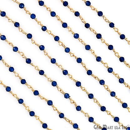 Sky Blue Chalcedony Gold Plated Wire Wrapped Gemstone Beads Rosary Chain