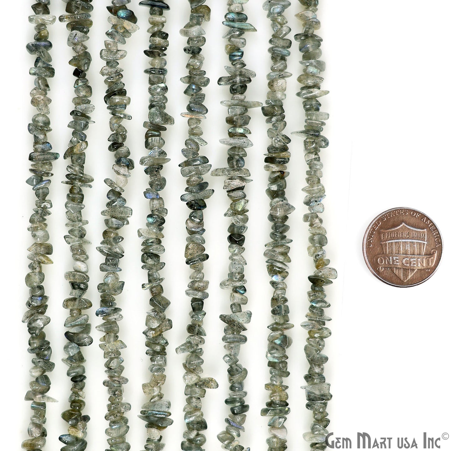 Labradorite Chip Beads, 34 Inch, Natural Chip Strands, Drilled Strung Nugget Beads, 3-7mm, Polished, GemMartUSA (CHLB-70001)