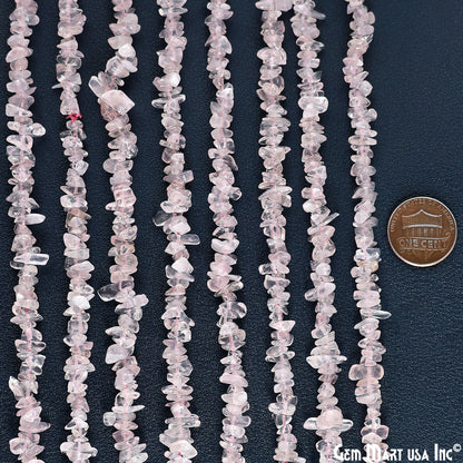 Rose Quartz Chip Beads, 34 Inch, Natural Chip Strands, Drilled Strung Nugget Beads, 3-7mm, Polished, GemMartUSA (CHRQ-70001)