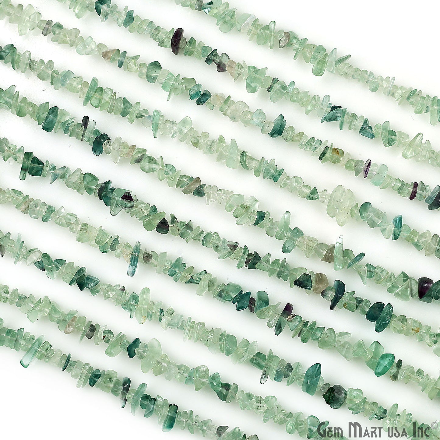 Fluorite Chip Beads, 34 Inch, Natural Chip Strands, Drilled Strung Nugget Beads, 3-7mm, Polished, GemMartUSA (CHFL-70001)