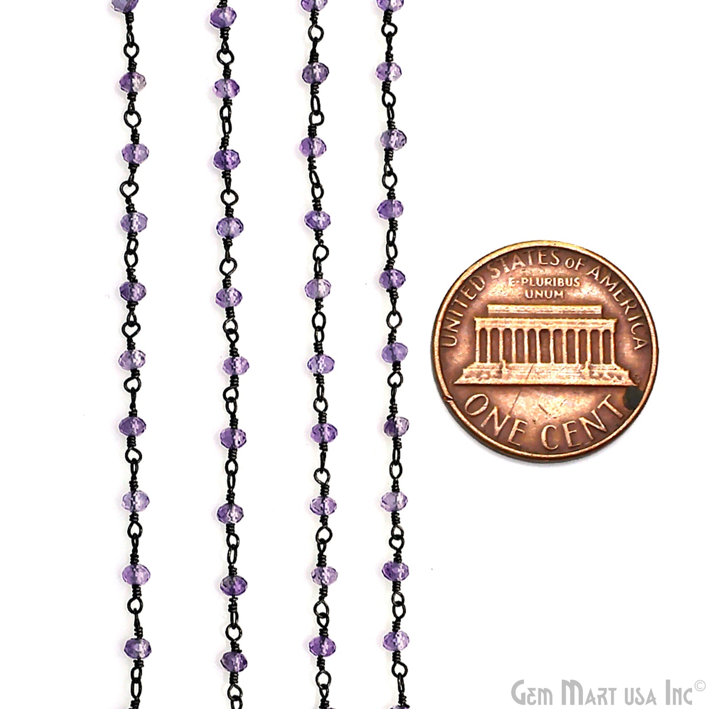 Pink Amethyst 3-3.5mm Oxidized Beaded Wire Wrapped Rosary Chain