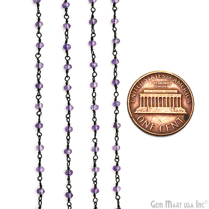 Pink Amethyst 3-3.5mm Oxidized Beaded Wire Wrapped Rosary Chain