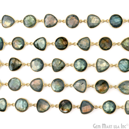 Labradorite Round & Trillion 12mm Gold Plated Continuous Connector Chain