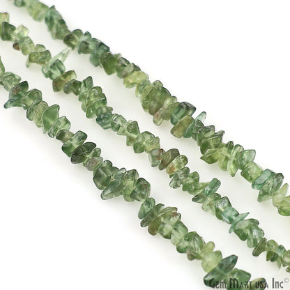 Green Apatite Chip Beads, 34 Inch, Natural Chip Strands, Drilled Strung Nugget Beads, 3-7mm, Polished, GemMartUSA (CHAG-70001)