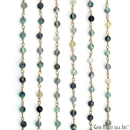 Fluorite 4mm Gold Plated Beaded Wire Wrapped Rosary Chain