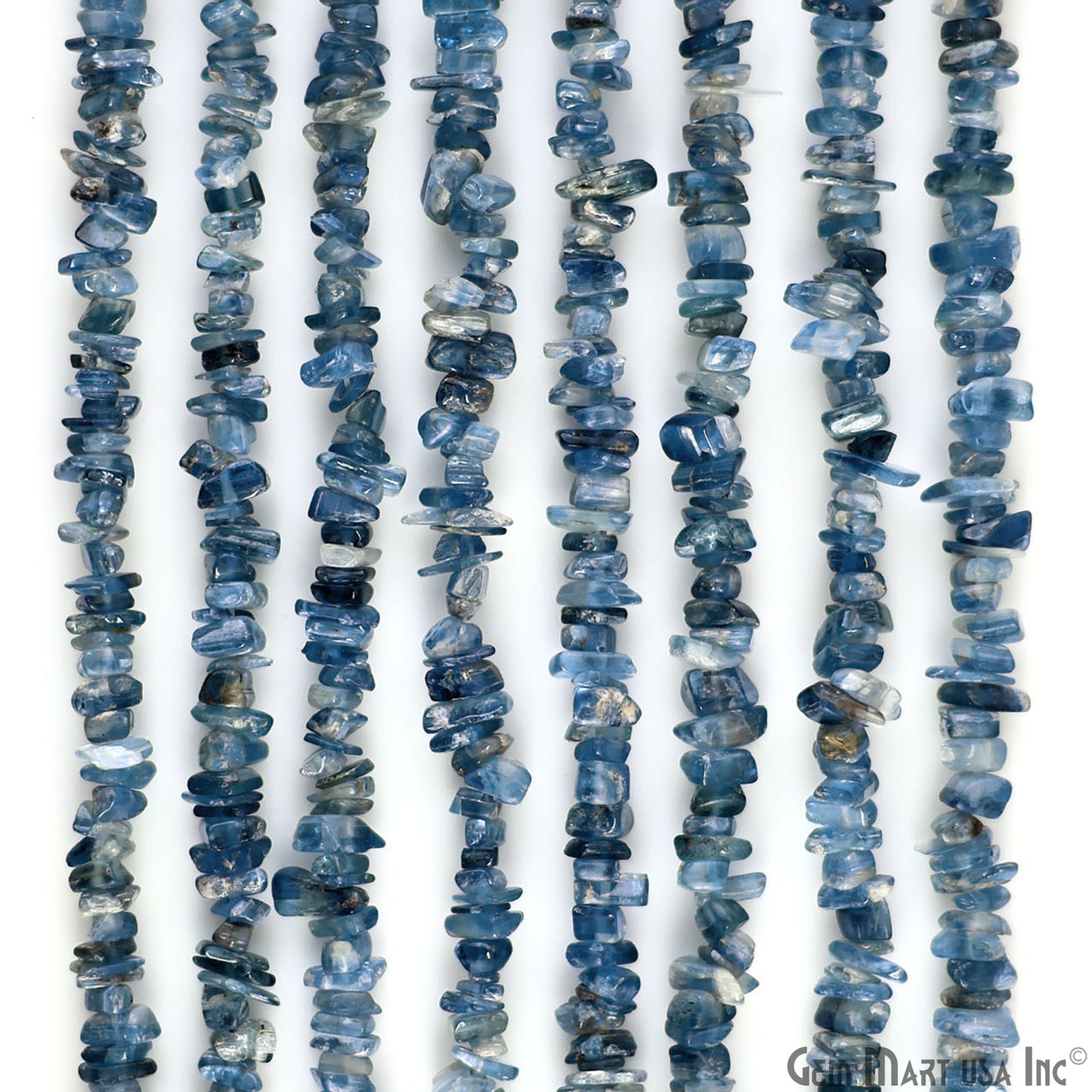 Kyanite Chip Beads, 34 Inch, Natural Chip Strands, Drilled Strung Nugget Beads, 3-7mm, Polished, GemMartUSA (CHKY-70001)