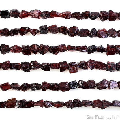Garnet Rough Beads, 9 Inch Gemstone Strands, Drilled Strung Briolette Beads, Free Form, 7x5mm