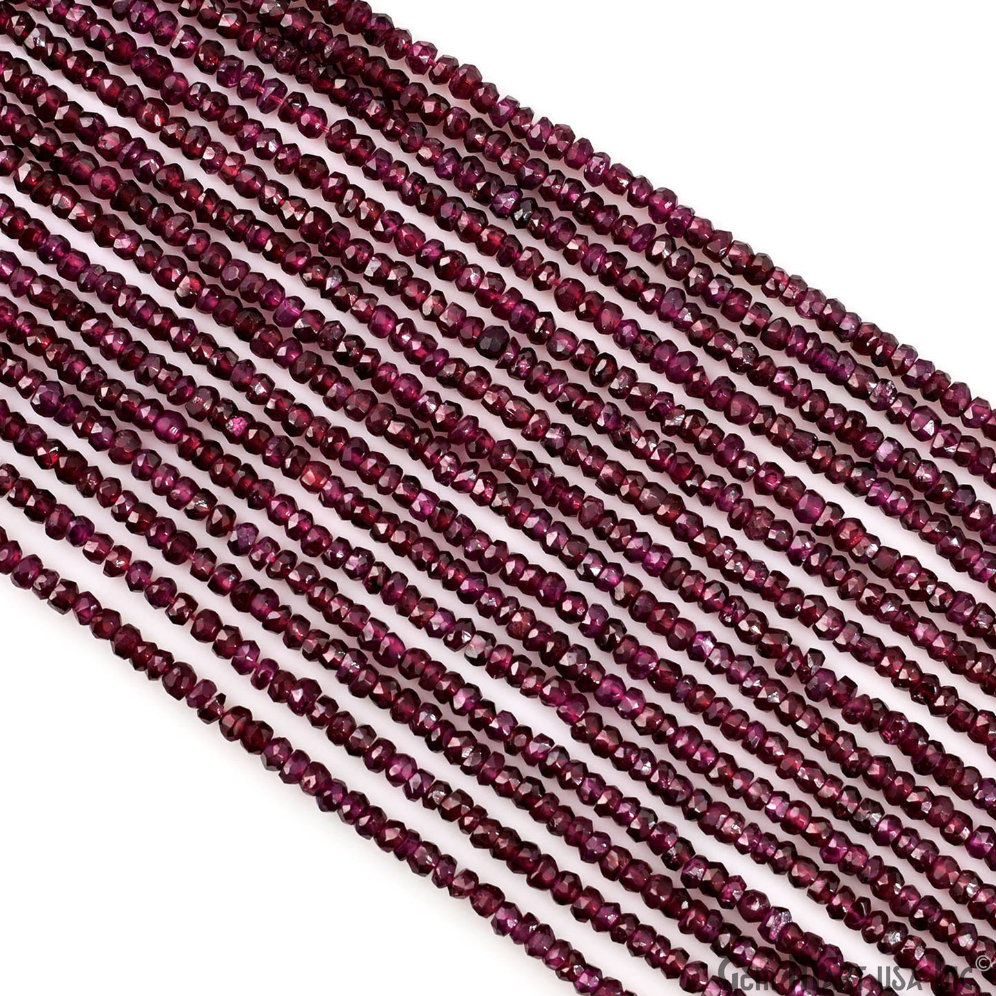 Rhodolite Rondelle Beads, 12.5 Inch Gemstone Strands, Drilled Strung Nugget Beads, Faceted Round, 3-4mm