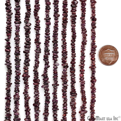 Ruby Chip Beads, 34 Inch, Natural Chip Strands, Drilled Strung Nugget Beads, 3-7mm, Polished, GemMartUSA (CHRB-70001)