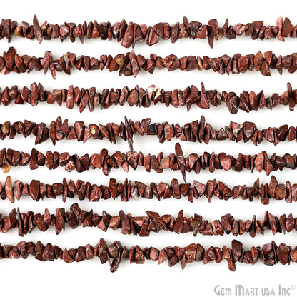 Red Jasper Chip Beads, 34 Inch, Natural Chip Strands, Drilled Strung Nugget Beads, 3-7mm, Polished, GemMartUSA (CHRJ-70001)