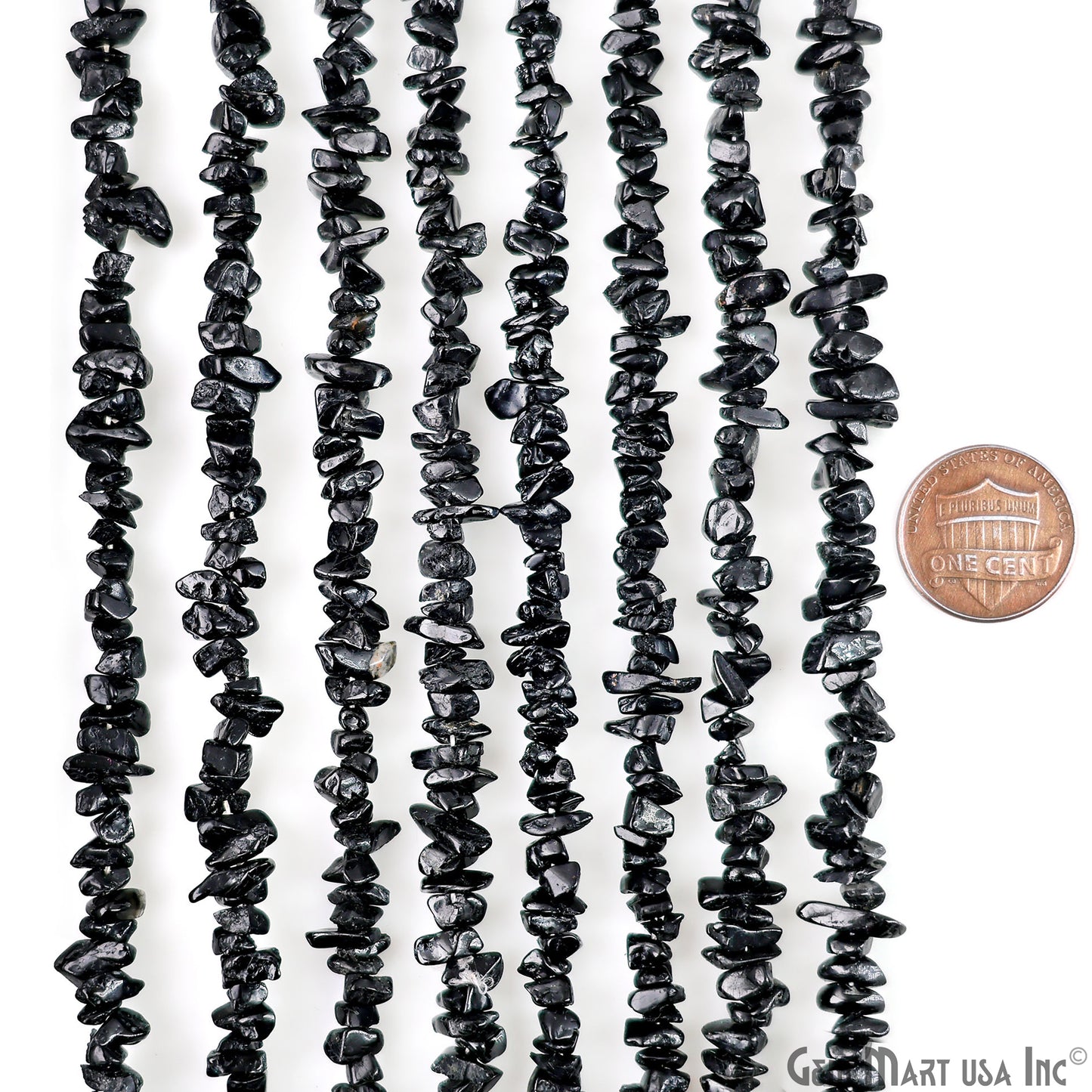 Black Tourmaline Chip Beads, 34 Inch, Natural Chip Strands, Drilled Strung Nugget Beads, 3-7mm, Polished, GemmartUSA (CHKT-70001)