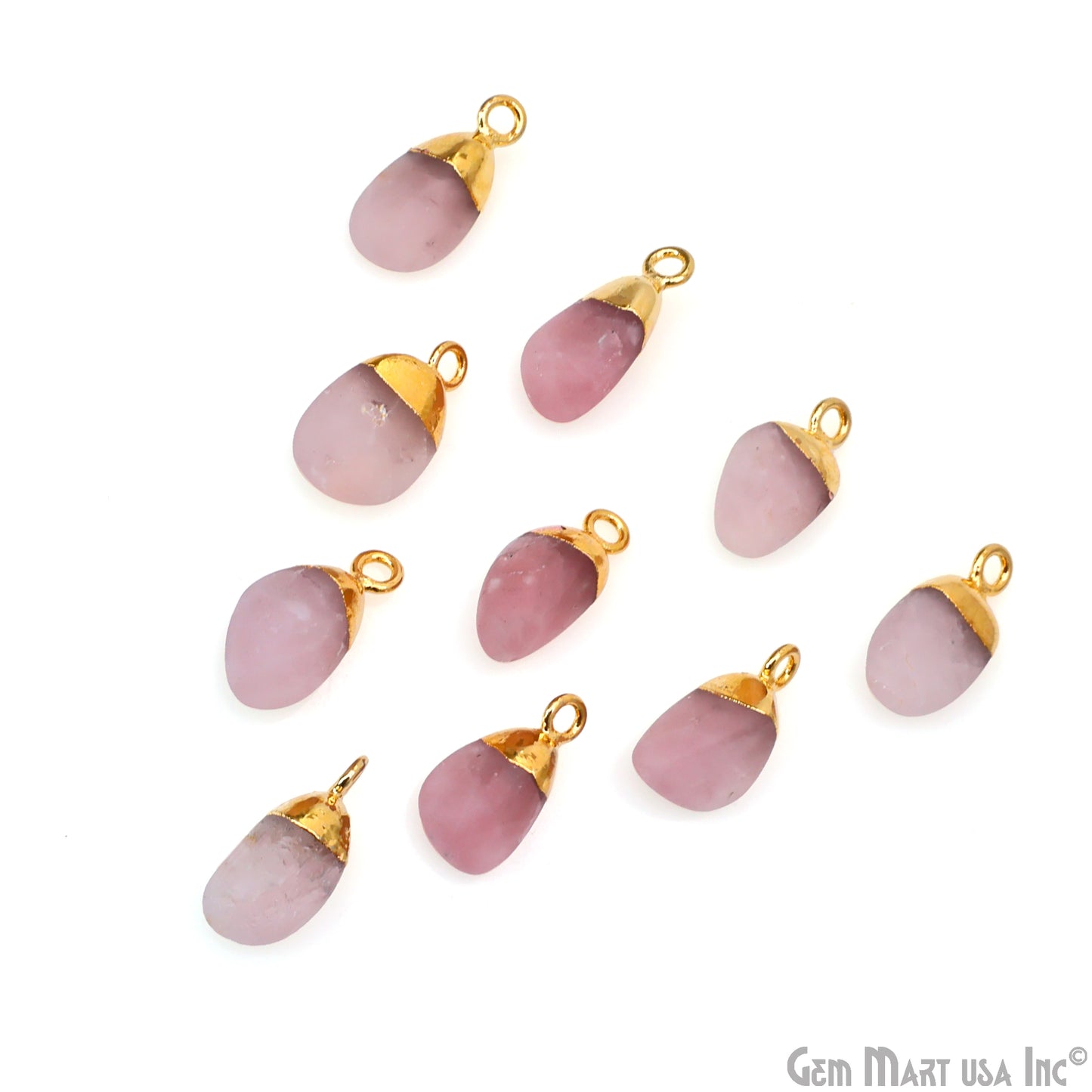 Rose Quartz Matte Beads 14x8mm Single Bail Gold Electroplated Gemstone Connector