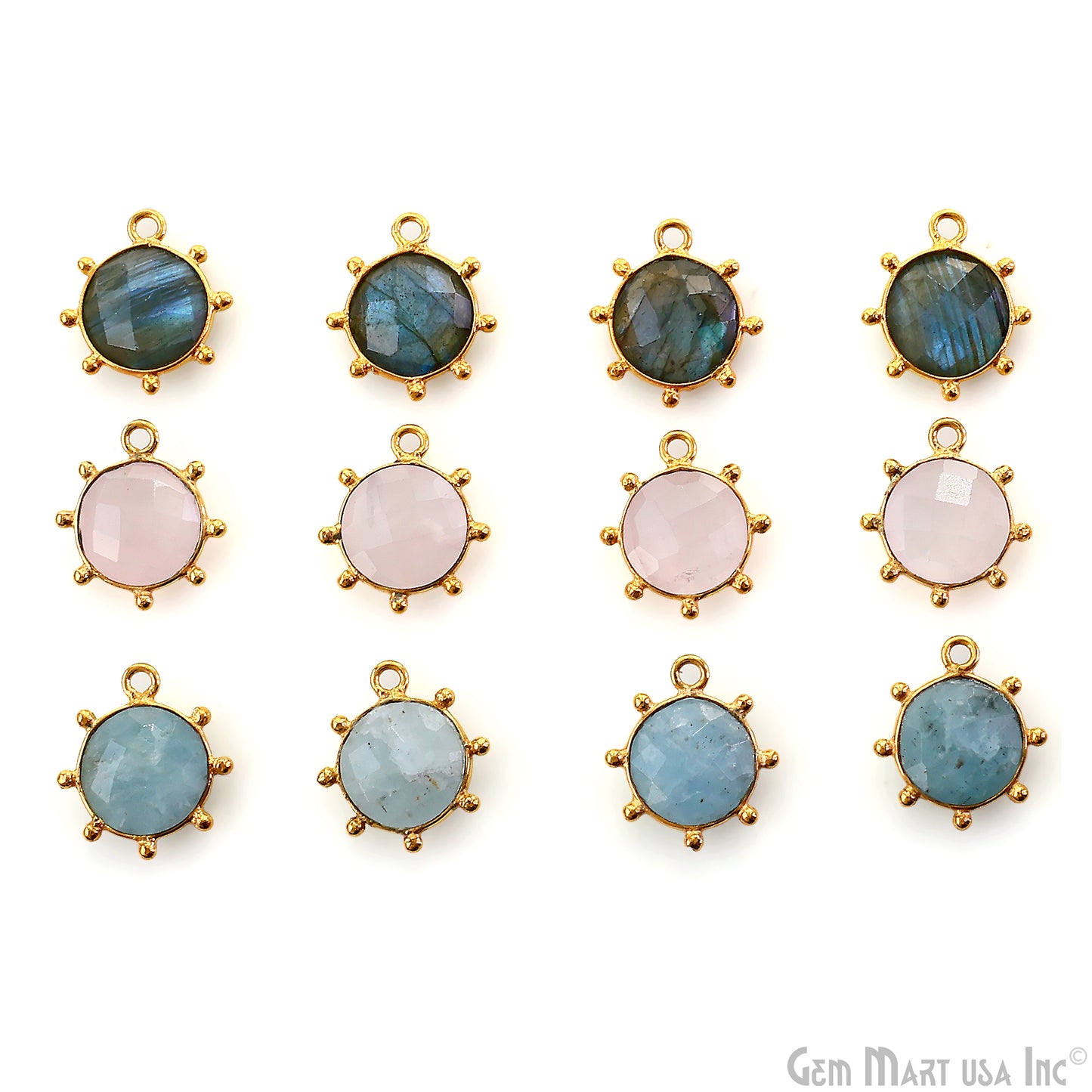 Round 15x13mm Design Bezel Gold Plated Single Bail Gemstone Connector