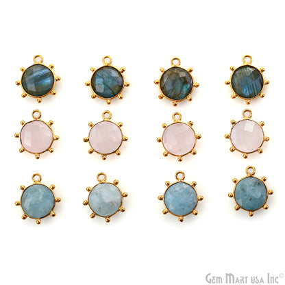 Round 15x13mm Design Bezel Gold Plated Single Bail Gemstone Connector