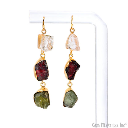 Rough Gemstone Bezel Setting 55x8mm Gold Plated Long Dangle Earring Pair Connectors