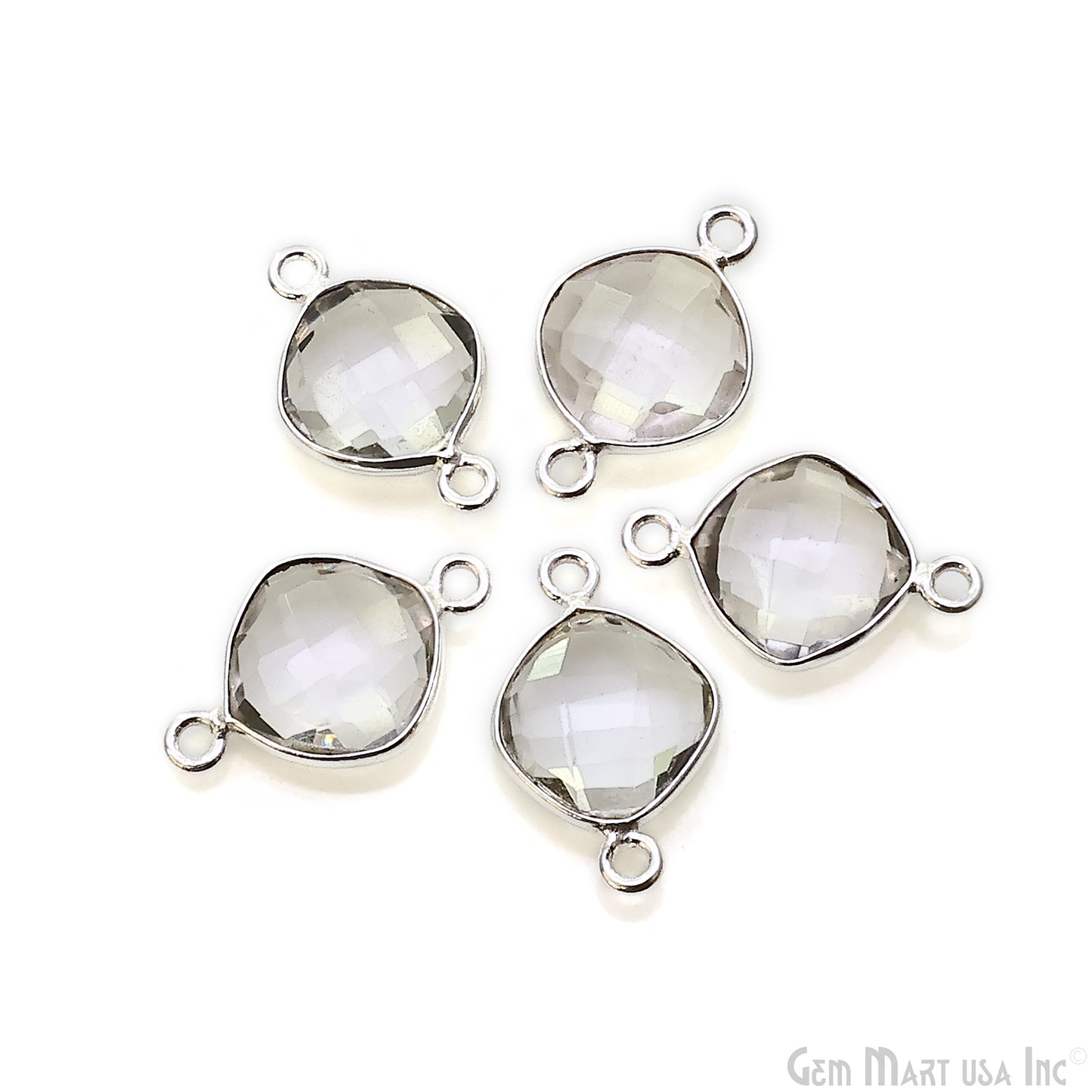 Cushion 10mm Double Bail Silver Bezel Gemstone Connector