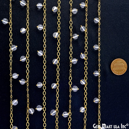 Crystal Smooth Beads Round Beads 5-6mm Gold Wire Wrapped Dangle Rosary Chain