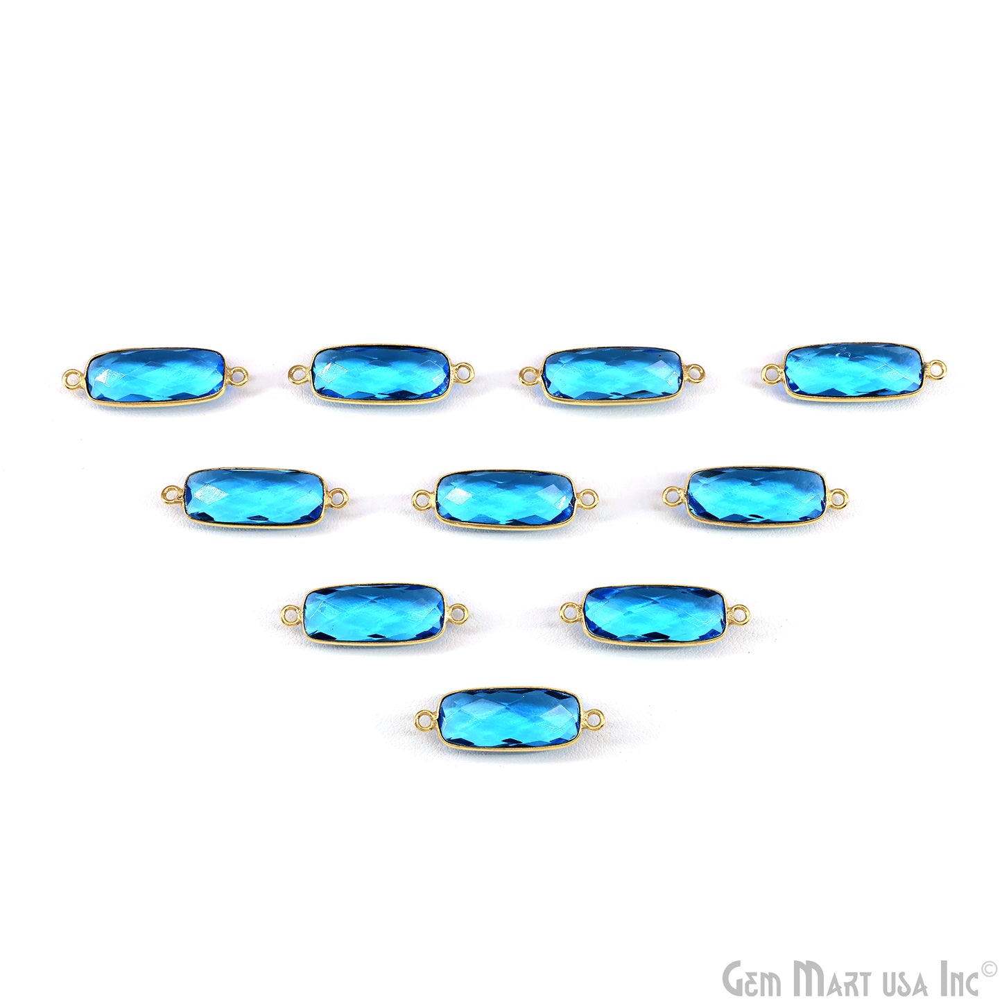 Swiss Blue Topaz 27x9mm Rectangle Faceted Gold Bezel Double Bail Gemstone Connector