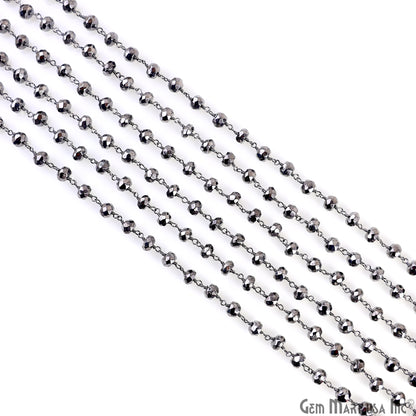 Pyrite Faceted 5-6mm Oxidized Wire Wrapped Beads Rosary Chain