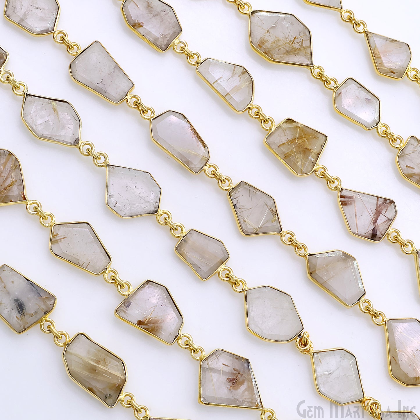 Golden Rutile 10-15mm Faceted Free Form Gold Plated Bezel Connector Link Chain
