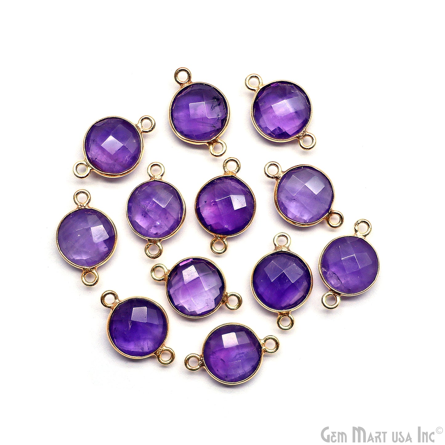 Round 10mm Double Bail Gold Bezel Gemstone Connectors