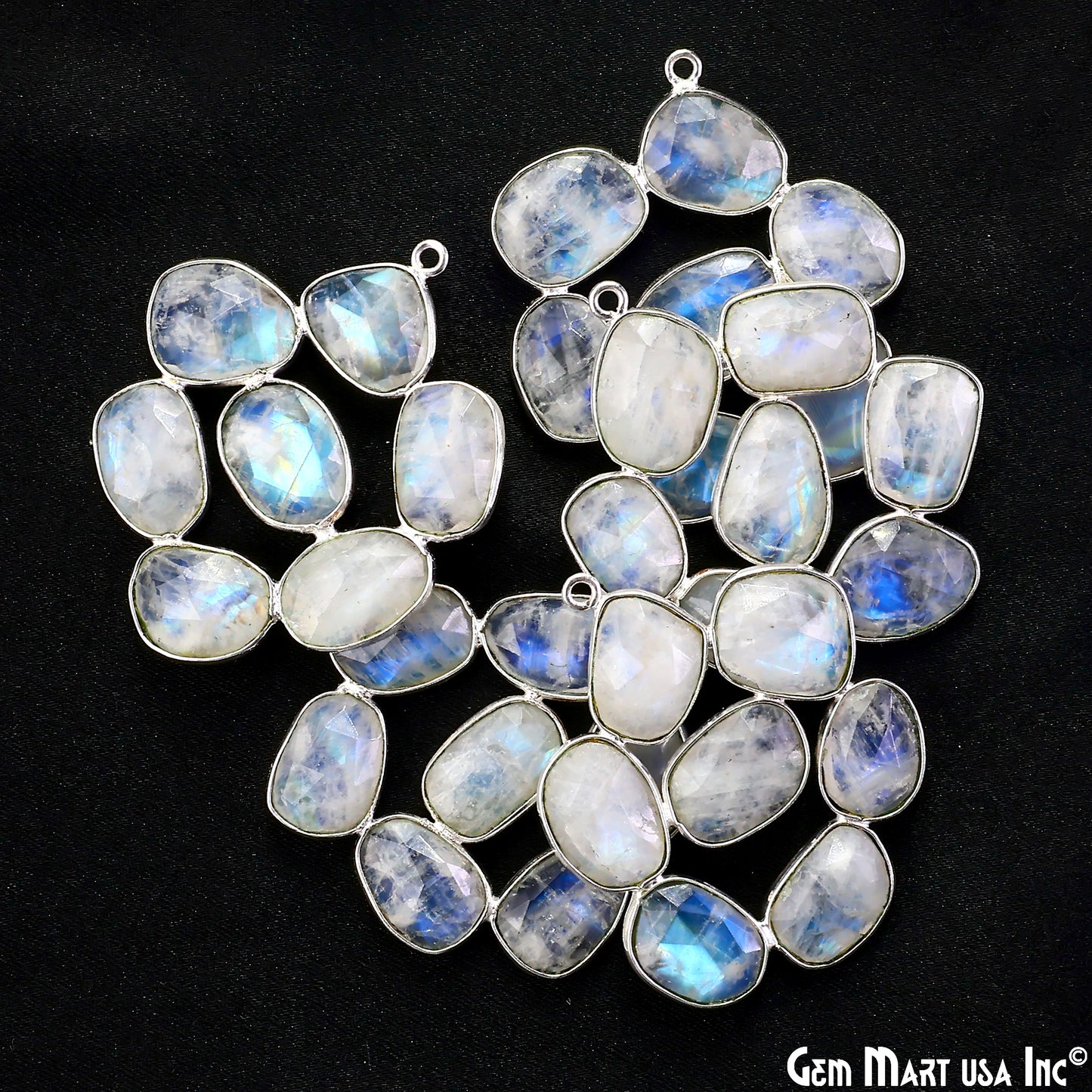 Rainbow Moonstone Silver Plated 37mm Dangle Finding Component
