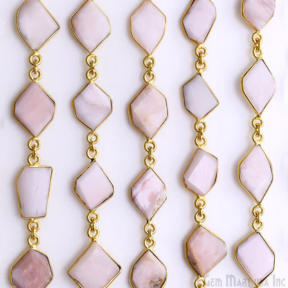 Pink Opal 10mm Faceted Free Form Gold Plated Bezel Connector Link Chain